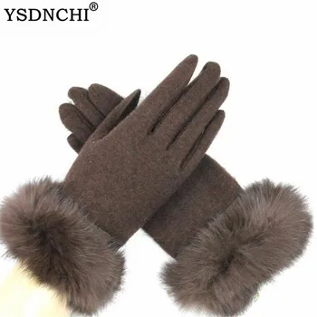 

YSDNCHI Wrist Mittens Woolen Cashmere Winter Glove Bowknot Girls Full Fingers Womens Warm Female Luvas Blck Pink Gloves Elegant