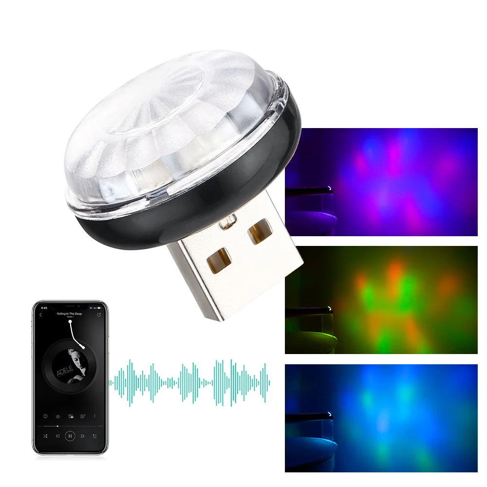 10 шт. светодиодный Автомобильный USB атмосферный свет DJ RGB Мини Красочный музыкальный звук лампа USB-C телефон ампула праздничная атмосфера динамическая лампа