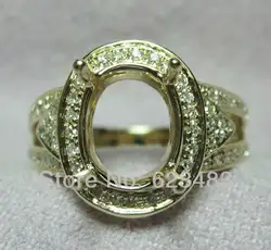 Овальный 10x8 мм Solid 14 К желтое золото природных алмазов Обручение кольцо Маунт Semi