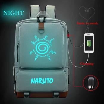 

NARUTO Backpacks Anime Luminous Laptop Bag USB Charging Backpack Unisex School Bags Sac A Dos Travel Bagpack for College Bookbag