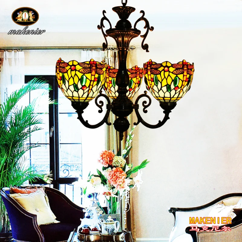 Makenier Vintage Tiffany Style Stained Glass 3 Arms Dragonfly Floral