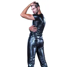 Эластичные лакированные кожаные Лоскутные пу брюки мужские XXL размера плюс блестящие узкие брюки современные мото байкерские жидкие брюки ПВХ сексуальные леггинсы