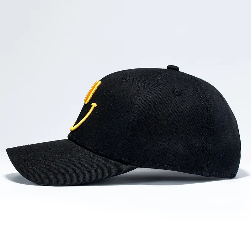 Alta calidad cara sonriente gorra de béisbol de los hombres y las mujeres de sombrero negro Gorras Para Hombre Baseball