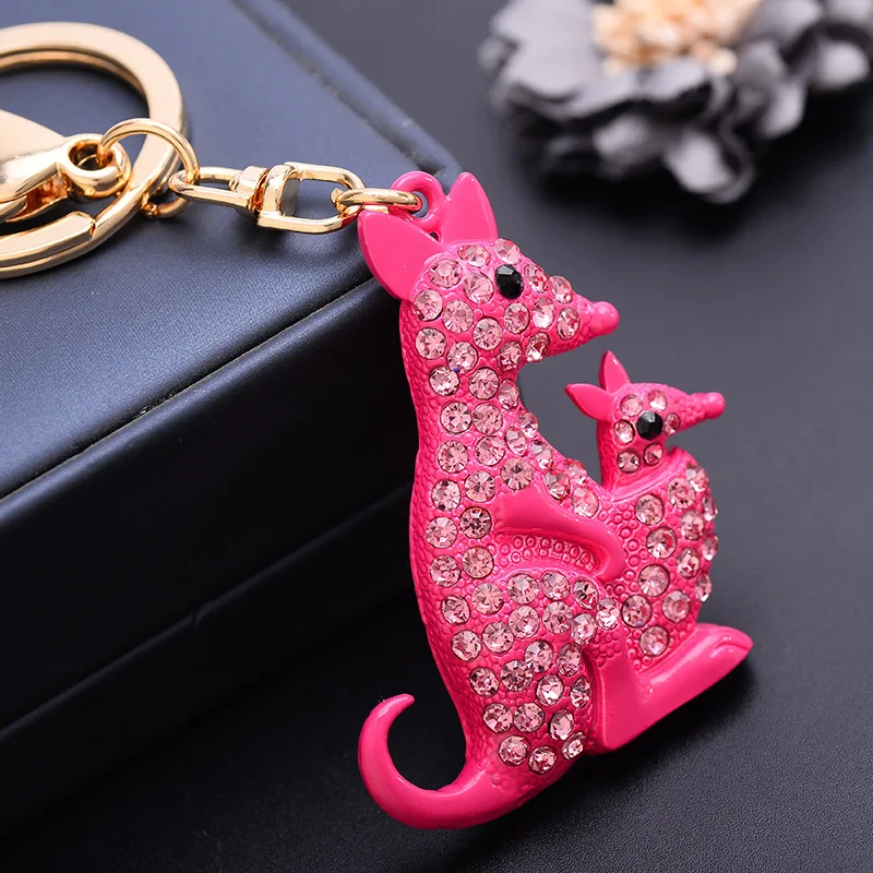 Creative Kangaroo Key Chain Cute Animal Keychains Rhinestones Car Key