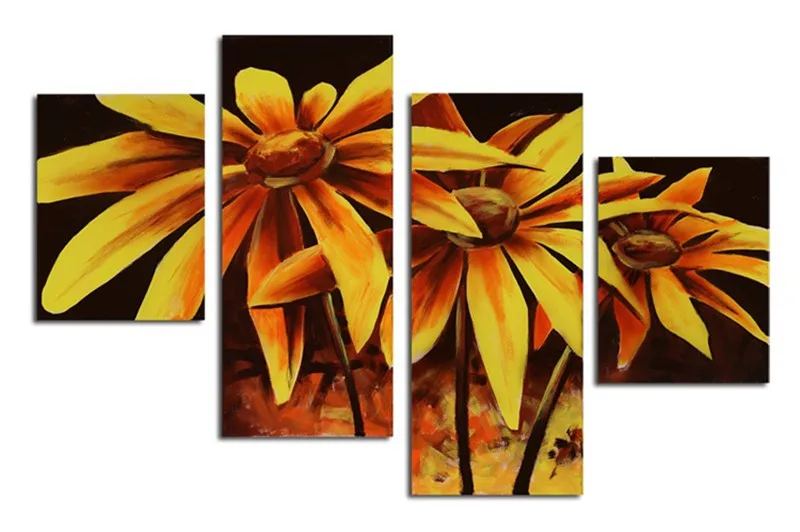 

Large 4 Piece Abstract Floral Pictures Modern Home Decor Wall Art Canvas Paintings Hand Painted Yellow Sunflower Oil Painting