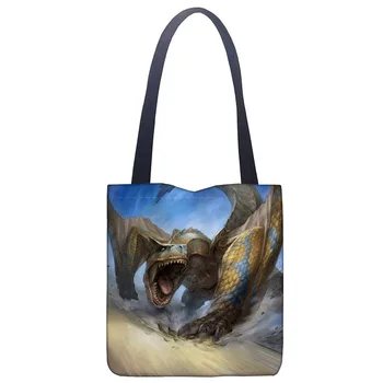 

Custom DinosaursTote Bag Foldable Shopping Bag Reusable Eco Large Unisex Canvas Fabric Shoulder Bags Tote Grocery Cloth Bags