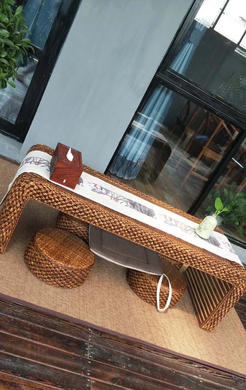 Hand Weave Japanese Tatami Floor Coffee Tables Rattan Wicker Tea Home Living Room Furniture Window Table Indoor Japan Chess Desk