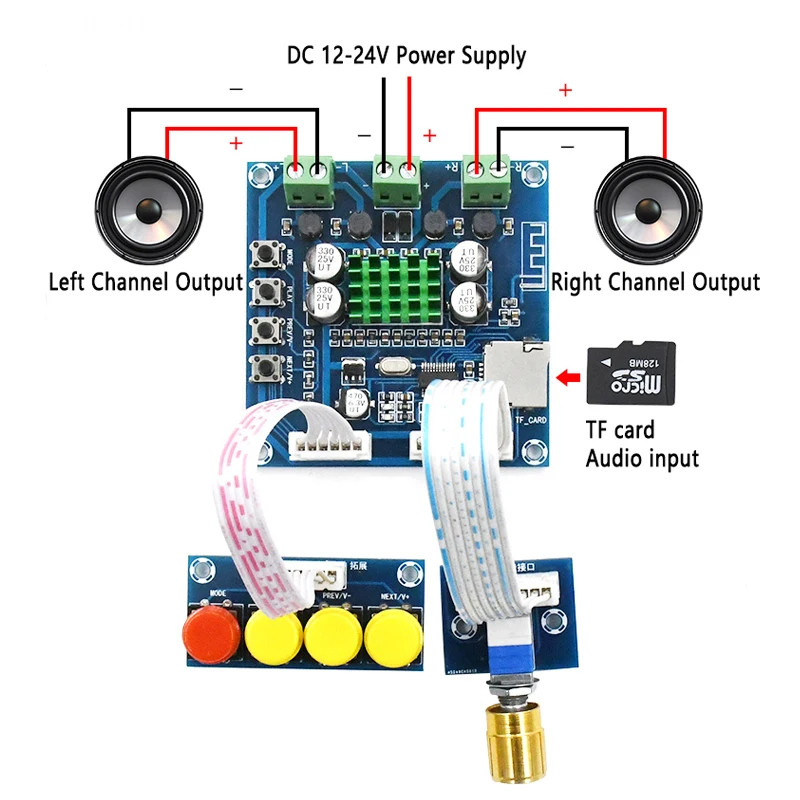 Bluetooth цифровой усилитель мощности двухканальный 2*15 Вт DC 12 24 В поддержка tf карты