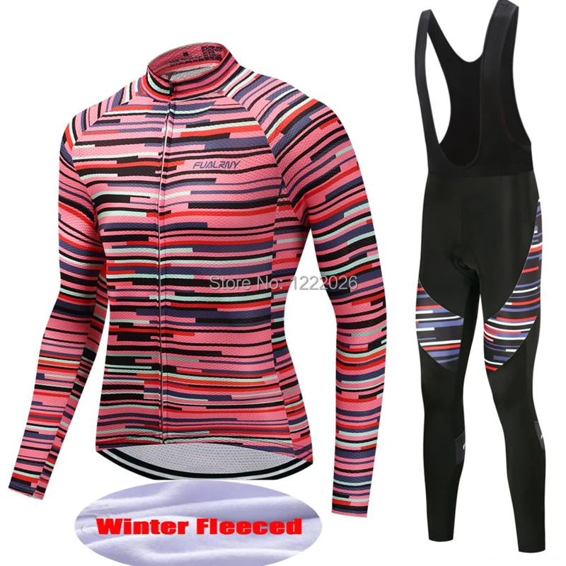 

FUALRNY Winter Long Cycling Jersey Sets Thermal Fleece Ropa Roupa De Ciclismo Invierno MTB Bicycle Clothing Racing Bike Wear