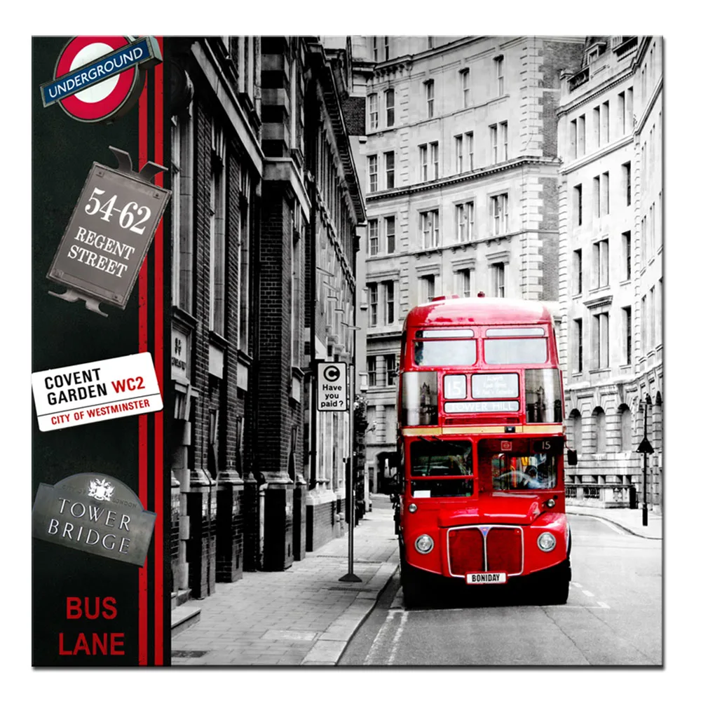 Red Bus Canvas Print Painting Still Life Retro British City Style Wall