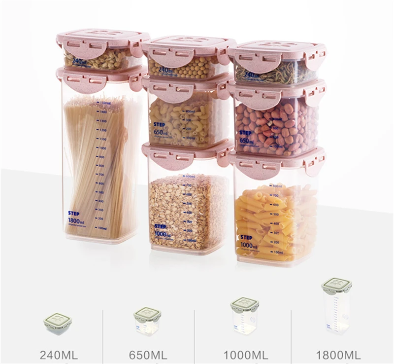 8 шт./компл. JiangChaoBo прозрачный запечатанные банки Еда ящик для хранения Кухня Пластик бак для хранения зерна