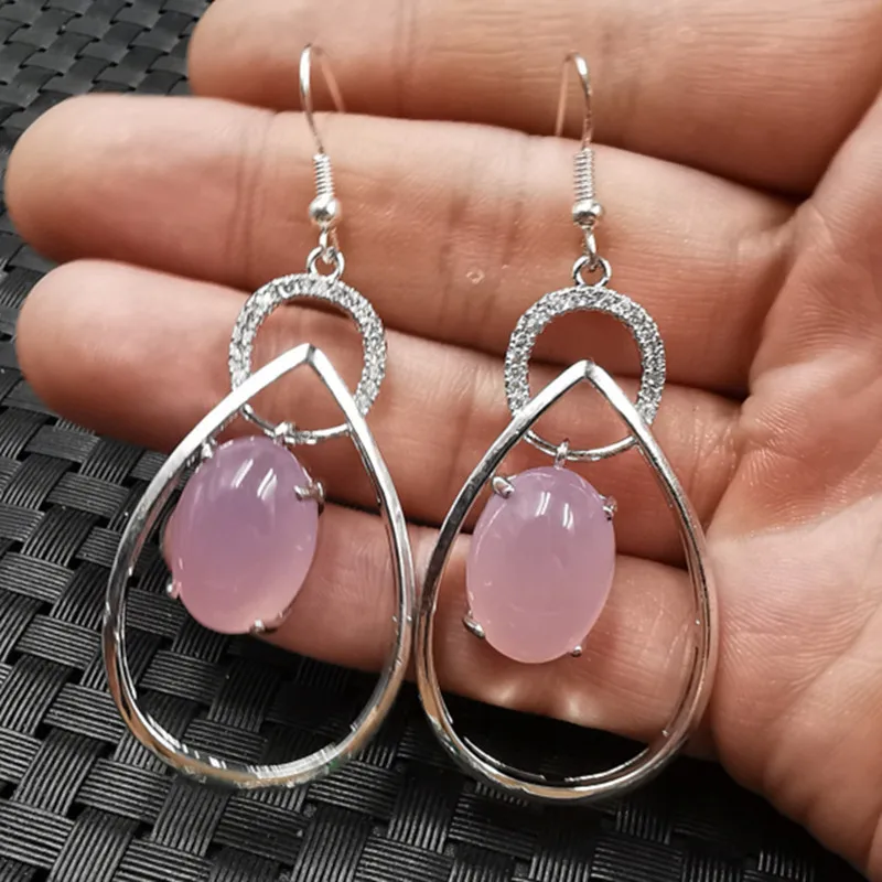 

Fashion bagel Earrings natural ice green chalcedony drilled Earrings pink/green/yellow chalcedony Earrings large earrings