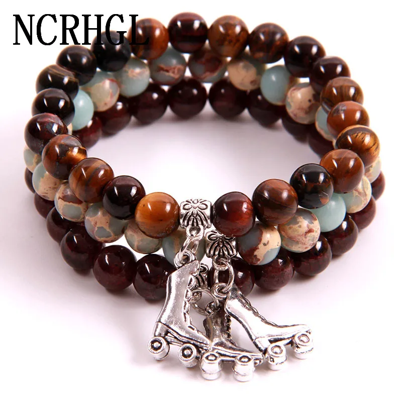 NCRHGL Multiple 19 Styles 8mm Beads Bracelet Roller Skate Charm Natural Stone Bracelets Bangles Beaded Jewelry For Women Men | Украшения и