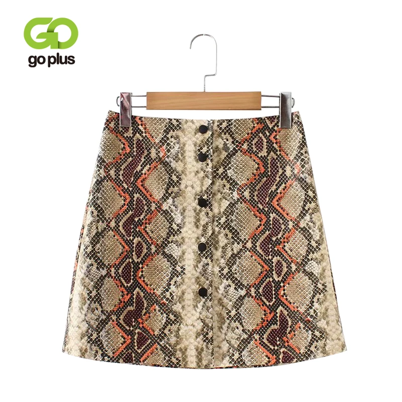 Юбка из искусственной кожи с принтом змеи GOPLUS уличная Faldas Mujer Moda 2019 Мини-Юбки