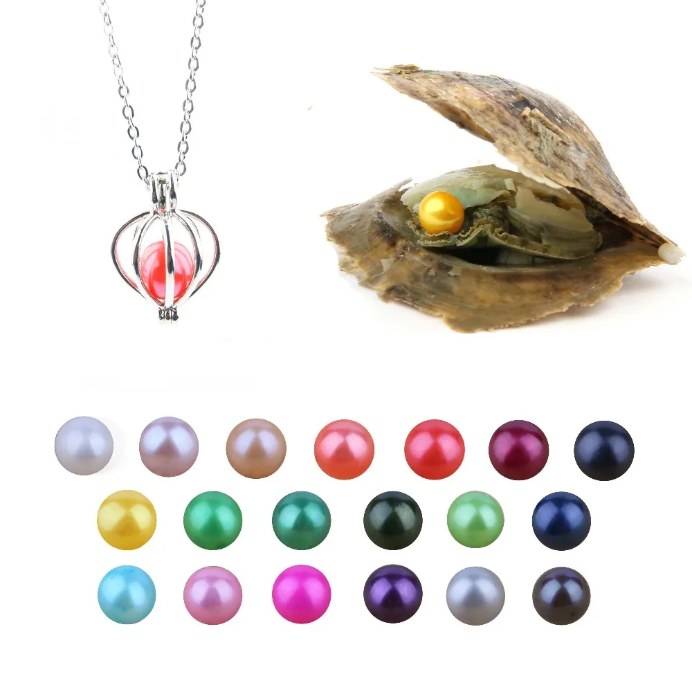 Случайный цвет Akoya жемчужницы с круглым 7-8 мм любовь пожелание натуральный пресноводный жемчуг и ожерелье набор в качестве подарка на день рождения