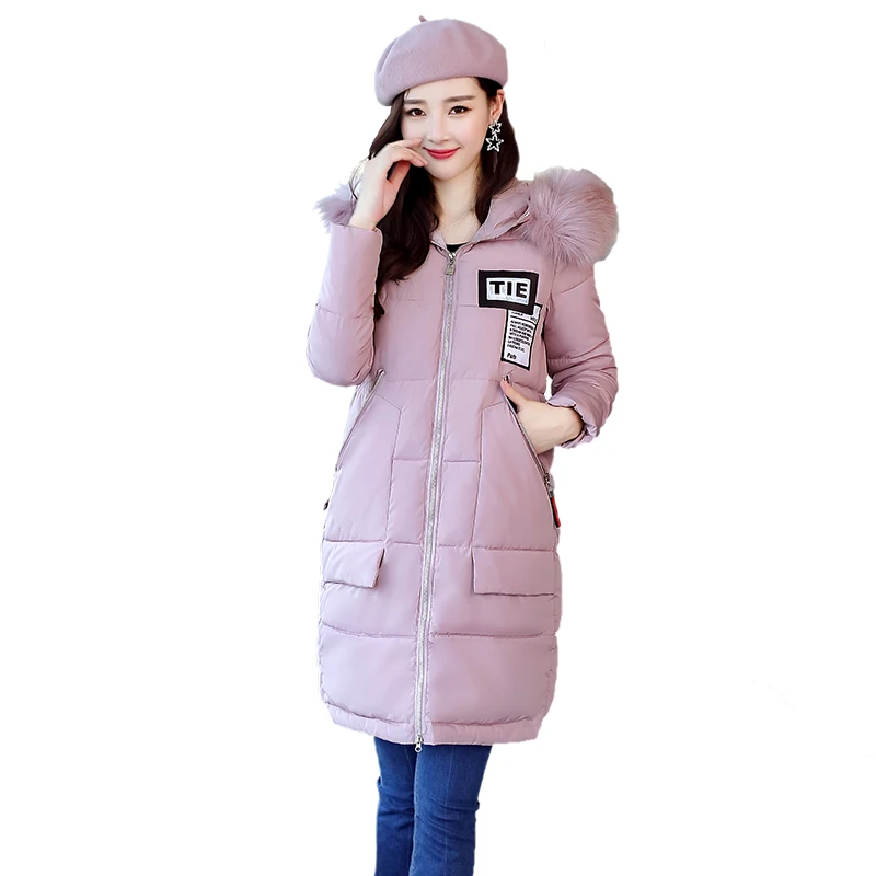 

2017 Winter Jacket Women Medium-long Clothing Ladies Down Wadded Coat Female Large Fur Collar Hooded Cotton-padded Parka Outwear