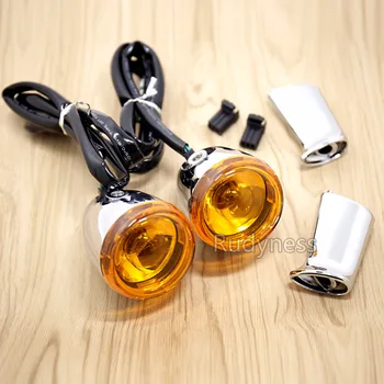 

Rear Chrome Bullet Oranged Turn Signals&Long Brackets For Harley Dyna Softail Fatboy Sportster XL 883 1200