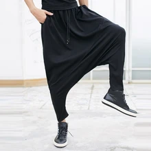 Модные мужские штаны-шаровары, повседневные штаны с большим подвешивающимся шаговым швом, Мужские штаны для ночного клуба, панковские штаны с нашивкой в виде крыльев