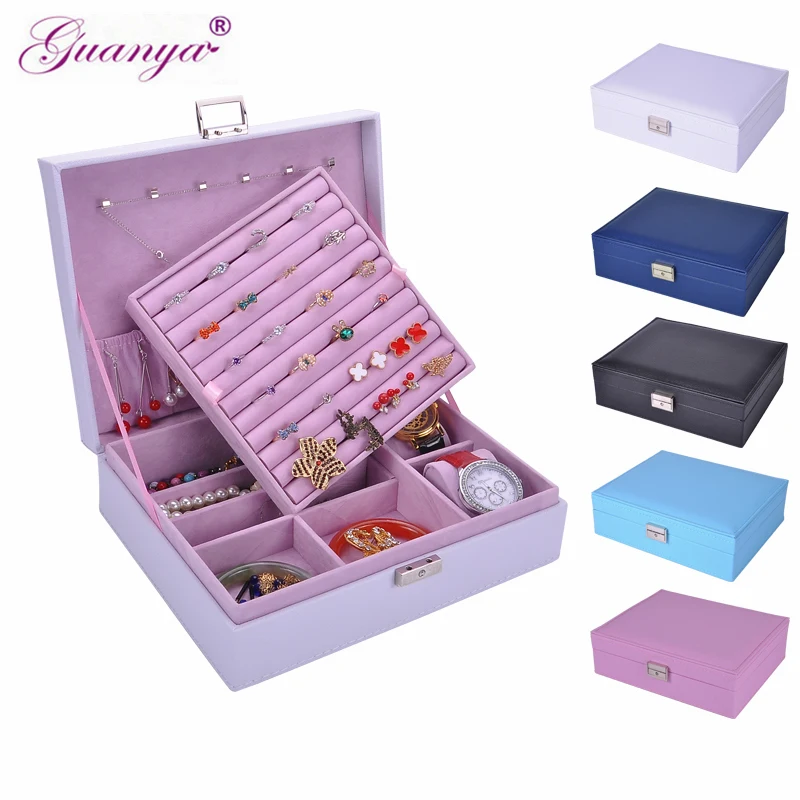 Cena Guanya kobiety skóra prostokąt opakowanie pierścionki kolczyki przechowywania organizator pudełko wystawowe przypadku Exquisite podróży szkatułka na biżuterię