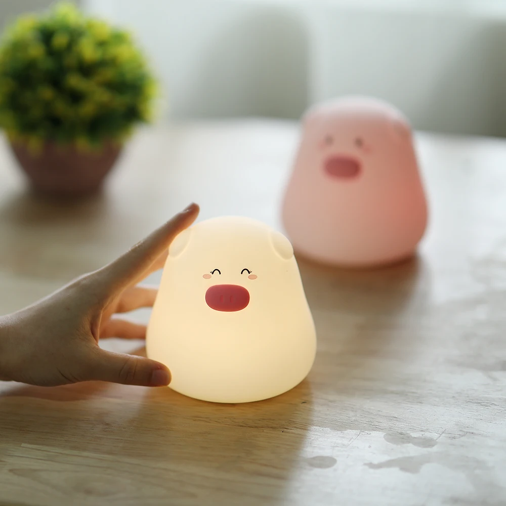 

Mini Pig LED Night Light Touch Sensor Colorful Silicone Cartoon Animal Night Lamp Bedroom Bedside Lamp for Children Kids Baby