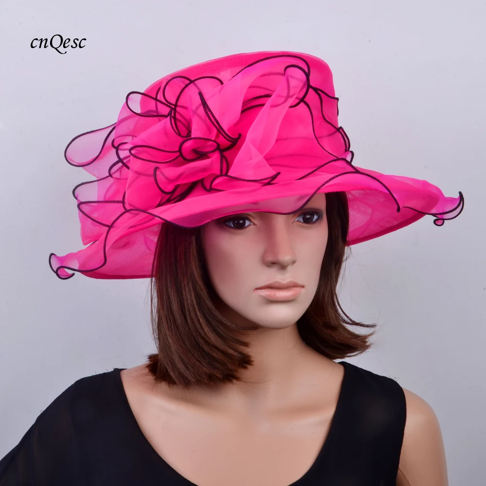 Ярко-розовая черная шляпа Дерби Кентукки шляпка для церкви