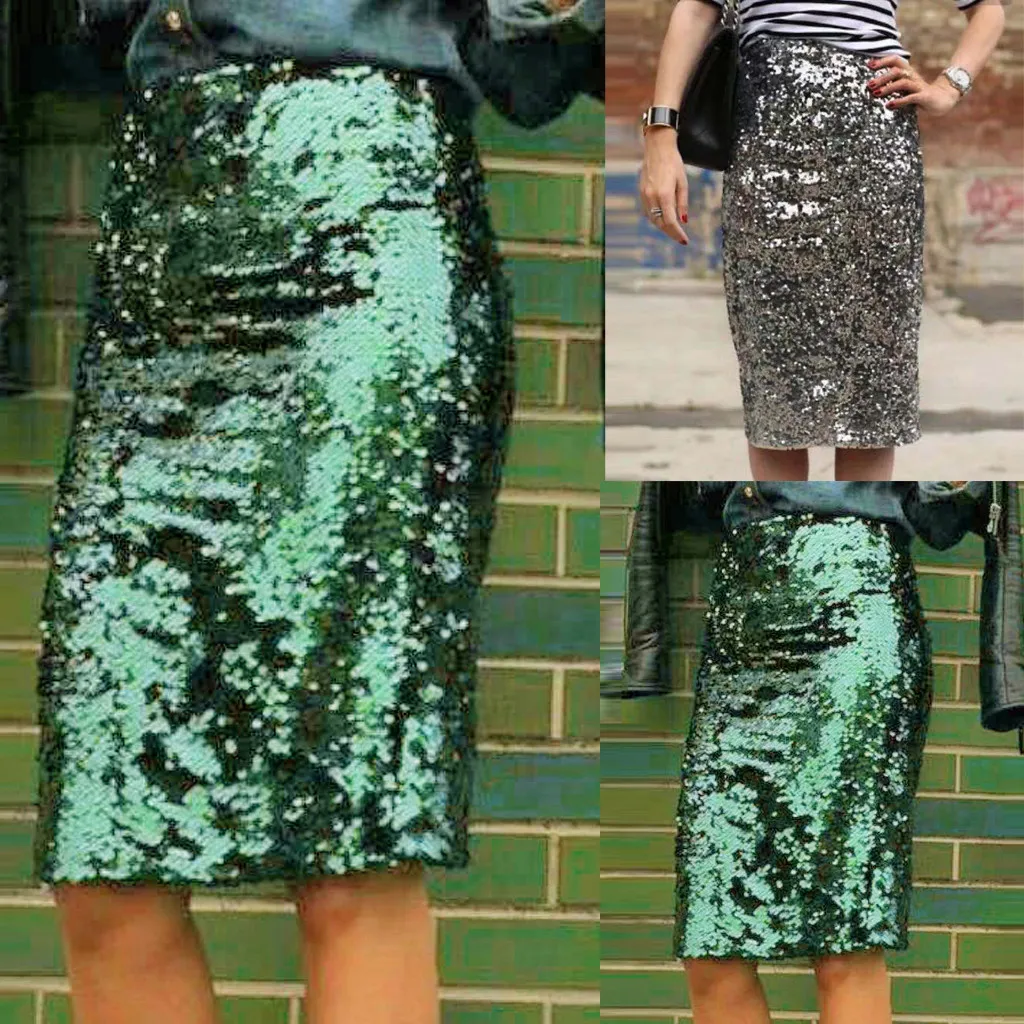 

faldas mujer moda 2019 Fashion Women Pure Color Sequins Buttock Tight Fitting party faldas jupe femme
