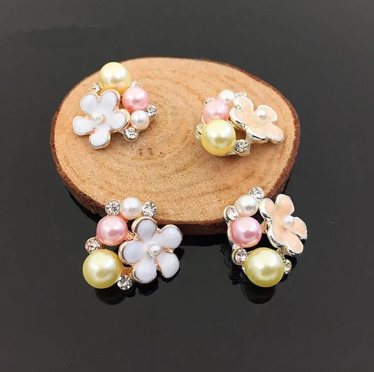 

10pcs/lot 18*18mm flower pearl decoration Rhinestone hair Embellishment brooch DIY Hair accessories HBC395