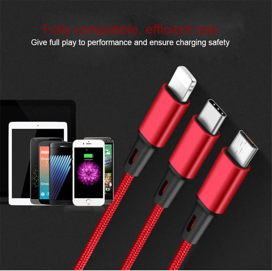 NOHON 3 2 in 1 Micro USB Type-C Lighting Charging Cable For iPhone 7 8 6 6S Plus X iOS Android For Xiaomi LG Fast Charger Cables (7)