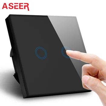 

ASEER,EU Model 2Way Luxury BlackTempered Crystal Glass,Wall Switch,Touch Switch,Hi-EU02W,110~240V Touch Screen Wall Light Switch