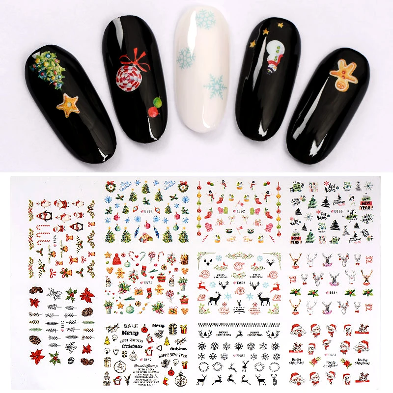 11 шт./компл. Nail Art Наклейки-слайдеры Рождество Санта-Клаус 3D клейкая наклейка зимний маникюр Советы нейл-арта украшения