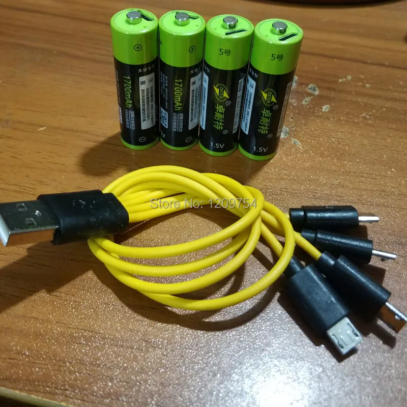 ZNTER 2550mwh 1,5 V USB AA 1700mAh литий-полимерный литий-ионный аккумулятор usb 2 часа Быстрая зарядка - Цвет: 4pcs with usb cable