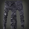 Fashion Brand Embroidered Leather Pants Men's Trousers DJ Club Leather Pants Jogging Cycling Locomotive Men Zipper Leather Pants 1