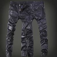 Fashion Brand Embroidered Leather Pants Men's Trousers DJ Club Leather Pants Jogging Cycling Locomotive Men Zipper Leather Pants 1