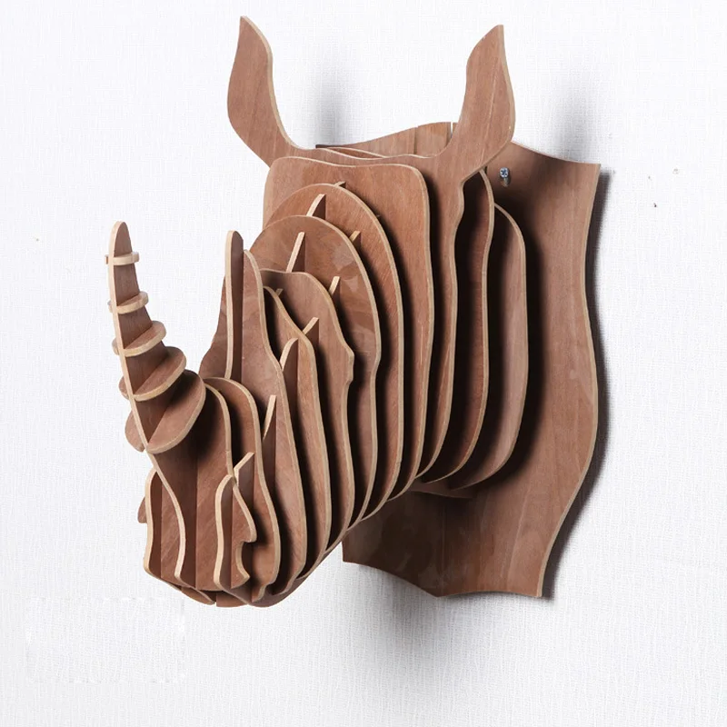 Rhino Head Wood Animals Wall Hanging Home Decorative Wall ...