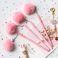 Stylo à dessin animé licorne rose, flamand rose, pompon, stylo à gel, matériel d'écriture, fournitures scolaires de papeterie kawaii