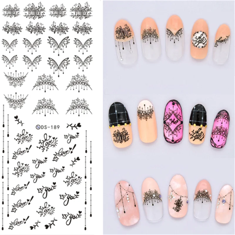 1 Sheet Lace Sweet Nail Sticker Nail Art Water Decals for UV Gel Nails