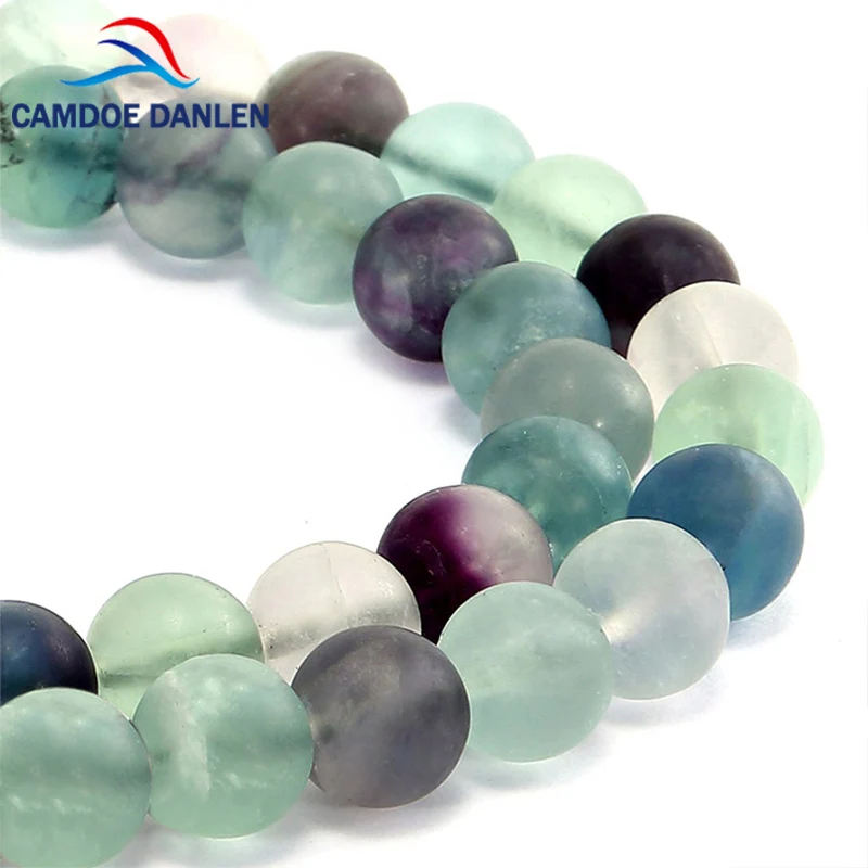 

CAMDOE DANLEN Natural Stone Matte Forst Colorful Fluorite Round Beads 4 6 8 10 12MM Fit Diy Find Bead Charms For Jewelry Making