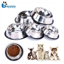 Нескользящая миска для собак из нержавеющей стали, стандартная миска для собак, щенков, кошек, контейнер для еды, противоскользящая миска для кормления домашних животных, 5 размеров