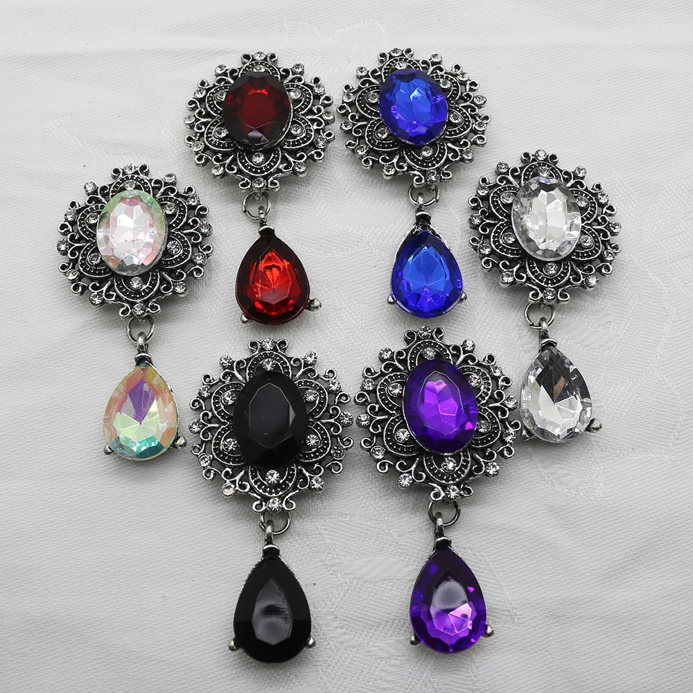

New 5pc Retro color Acrylic rhinestone button 2017 Wedding Decoraation Flat back clothing metal button DIY Accessories