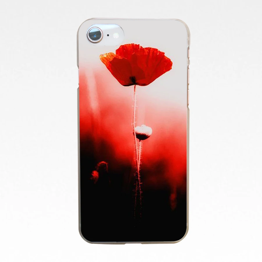 Красный Маки на черном стиле жесткий прозрачный чехол для Iphone 4 4s 5 5s Se 6 6s 8 Plus 7
