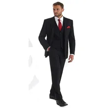 Новинка, черные мужские костюмы с отворотом, однобортные смокинги для взрослых, костюмы для жениха, мужские костюмы из трех предметов(пиджак+ брюки+ жилет+ галстук
