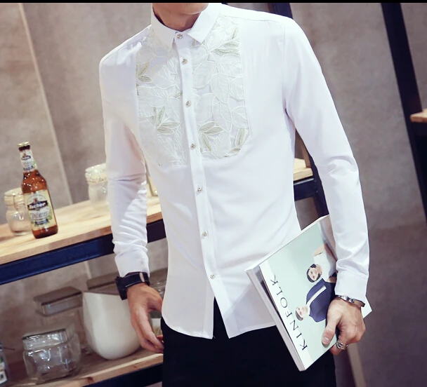 Кружевные украшения мужской тонкий футболки с длинными рукавами рабочая одежда мужской p55