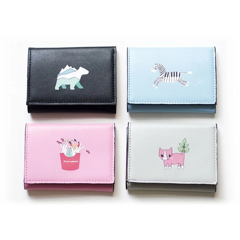

White Bear Cat French fries Zebra Mini Wallets Women Female Card Holder Two fold Cute Sweet Fashion Noble Purses 18 New Burses