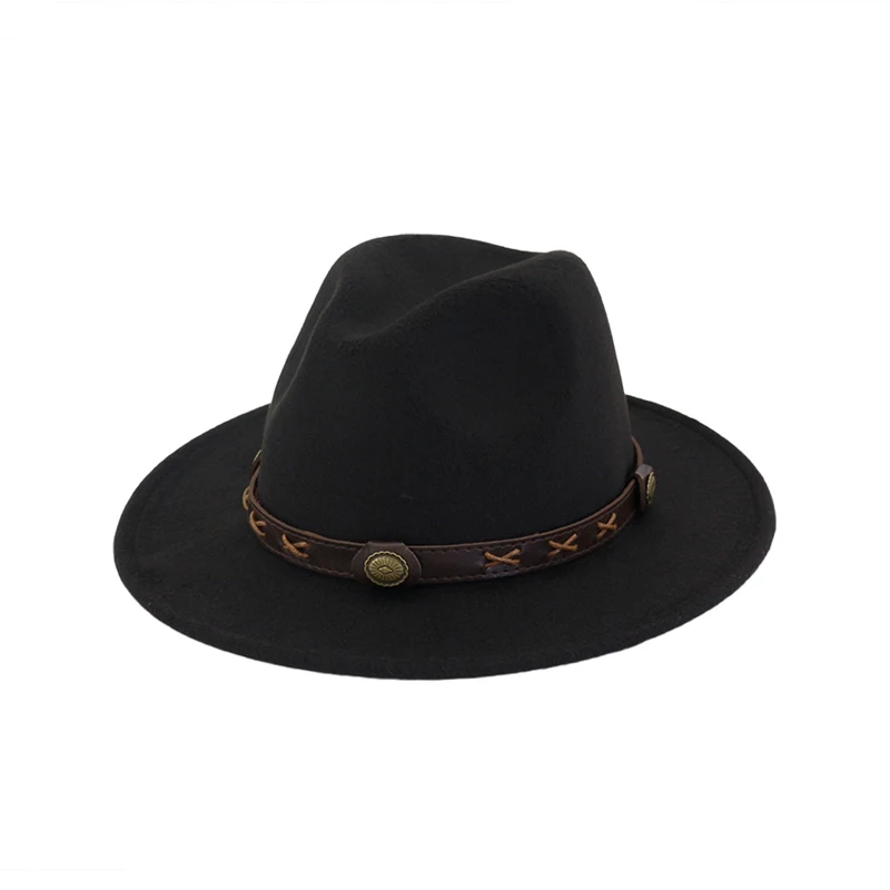 Шерстяная фетровая шляпа Панама Trilby Jazz Fedoras Шляпы с коричневым поясом с плоскими полями для торжественных вечеринок топ шляпа для женщин мужчин унисекс GH-450