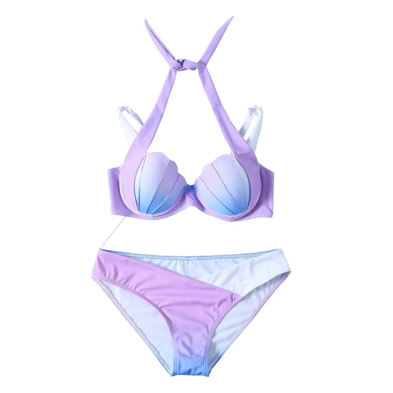 

2017 Sexy Bikini Gradient color Shell Bra Bikinis Set Gradient Mermaid Swimwear Push Up Swim Suit Beach surfing
