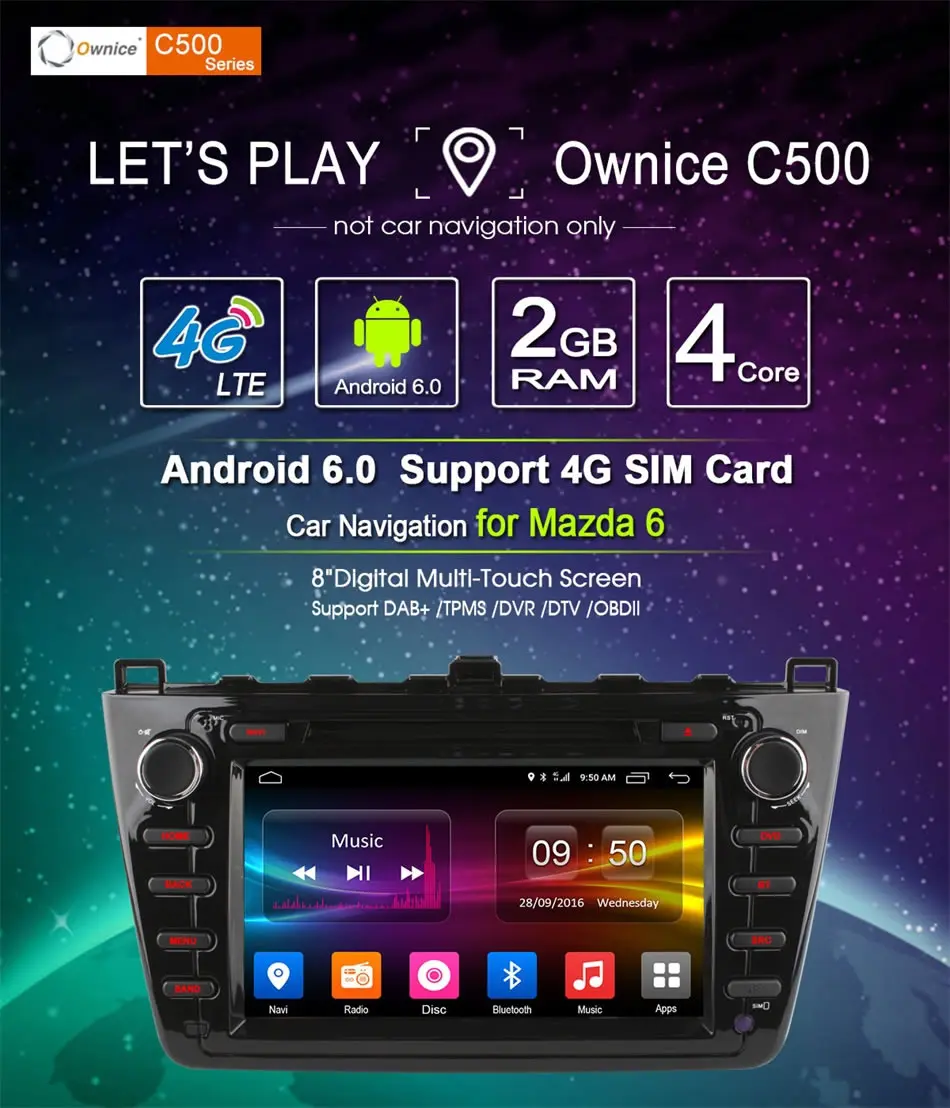 Sale Quad Core Android 6.0 Car DVD Player For Mazda 6 Ruiyi Ultra 2008 2009 2010 2011 2012 4G Wifi Radio Stereo GPS 2GB RAM Bluetooth 0