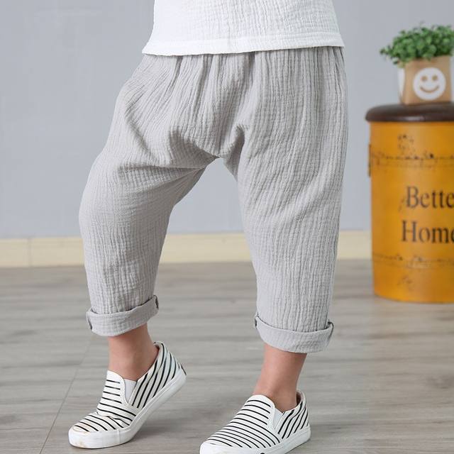 New 2-7y 2018 Summer Solid Color Linen Pleated Children Ankle-length Pants for Baby Boys Pants Harem Pants for Kids Child