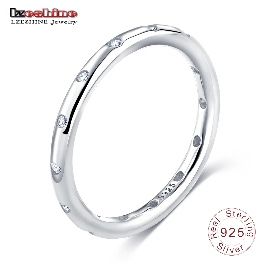 LZESHINE 925 Sterling Silver Rings Simple Style Finger Ring for Women Wedding with AAA Zirconia European Jewelry PSRI0014-B