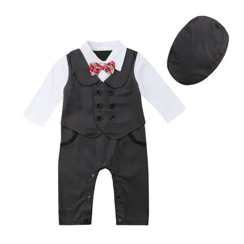 

3-18M Newborn Infant Kid Baby Boy Formal Cotton Long Sleeve Bow Tie Gentleman Romper One Piece Jumpsuit Playsuit Clothes Outfits