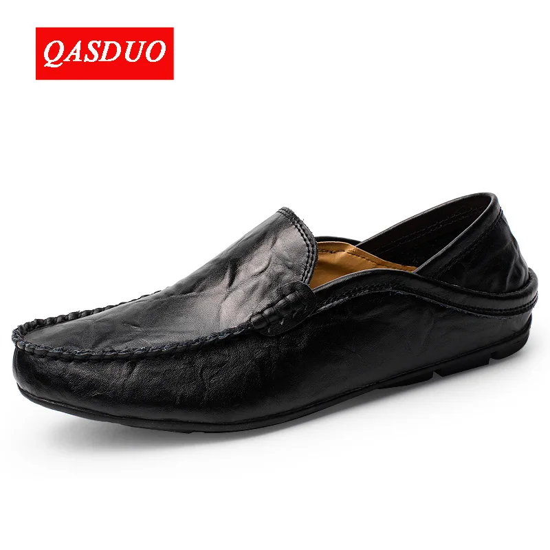 QASDUO big size 38-46 slip on casual men loafers spring and autumn mens moccasins shoes genuine leather men